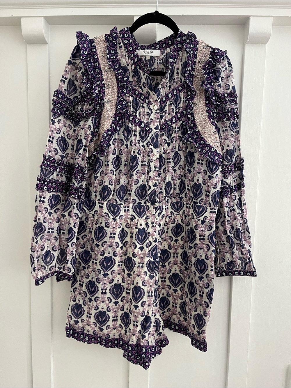 Sea Purple and Cream Floral Boho Romper
